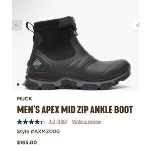 $165- ORIGINAL MUCK BOOTS APEX MID ZIP ANKLE BOOT Black Men's Size 8 NWT NO BOX